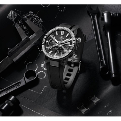 Pre-owned Casio Edifice Black Dial Resin Strap Men Watch Ecb-2000tp-1adf
