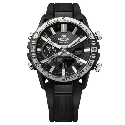 Pre-owned Casio Edifice Black Dial Resin Strap Men Watch Ecb-2000tp-1adf