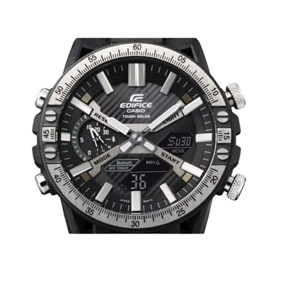 Pre-owned Casio Edifice Black Dial Resin Strap Men Watch Ecb-2000tp-1adf