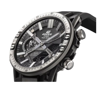 Pre-owned Casio Edifice Black Dial Resin Strap Men Watch Ecb-2000tp-1adf