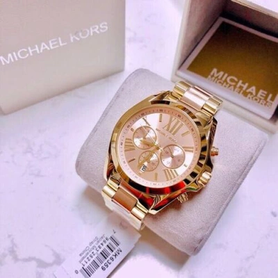 Pre-owned Michael Kors Mk6359 Bradshaw Two-tone Chronograph Dial Analog Women's Watch