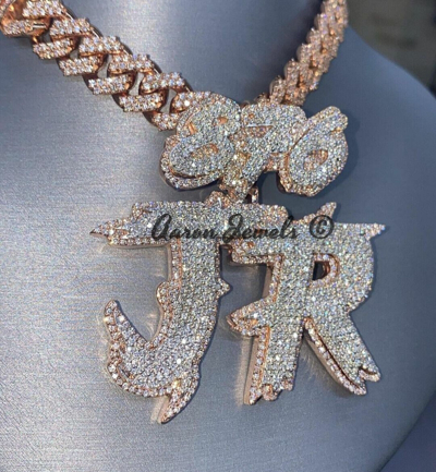 Pre-owned Handmade Men's 18.88ct Moissanite Vvs1 Custom Name Pendant Real 925 Silver Passes Tester In White/colorless