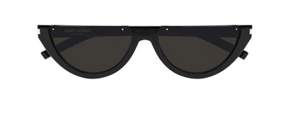 Pre-owned Saint Laurent Sl 563 001 Black/black Semi Rimless Cat-eye Unisex Sunglasses