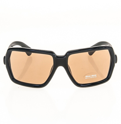 Pre-owned Miu Miu Core Mu06ws Black Geometric Square Oversized Fashion Sunglasses 06w In Brown