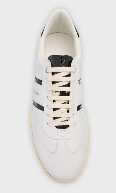 Pre-owned Ferragamo Achille 2 Low Top Sneakers 766323, Bianco Ottico - Retail $830