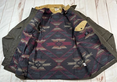 Pre-owned Faherty Mens Jacket L Aztec Blanket Lined Waxed 4pkt Jkt Coe Contry Olive In Green