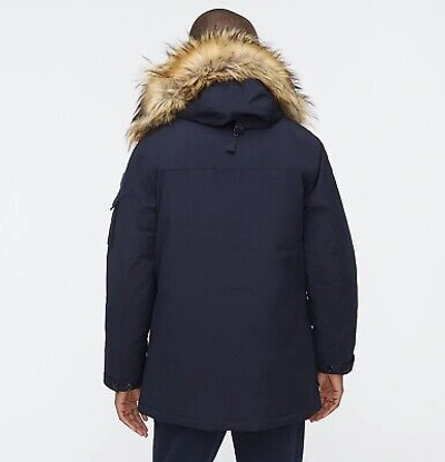 Pre-owned Jcrew Parka Jacket Coat Puffer Fur Hood Hooded Navy Blue Long Nordic Winter Xxl