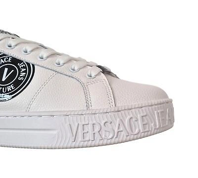 Pre-owned Versace Couture Men's Leather Sneakers Shoes 75ya3sk1 White Court Written
