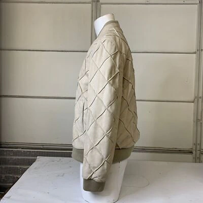 Pre-owned Maceoo Leather Quilted Jacket Men's Size L Creme In Beige