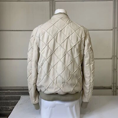 Pre-owned Maceoo Leather Quilted Jacket Men's Size L Creme In Beige