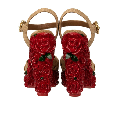 Pre-owned Dolce & Gabbana Flower Rose Platform Sandals Heels Pumps Bianca Beige Red 12734