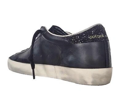 Pre-owned Golden Goose Women's Shoes Superstar Vintage Leather And Glitter 90100 Black