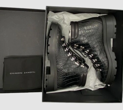 Pre-owned Giuseppe Zanotti $1150  Men's Black Croc Print Lace-up Boot Shoe Size Eu 41/us 8