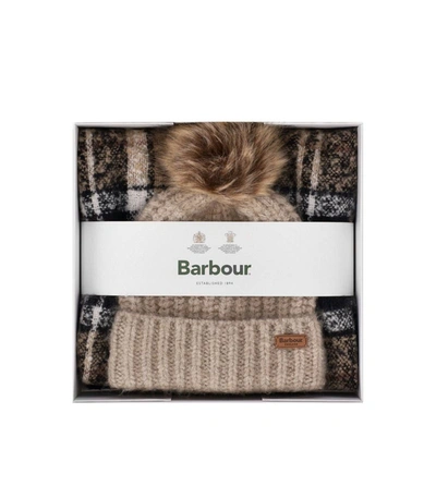 Shop Barbour Saltburn Beige Blue Beanie+scarf Set