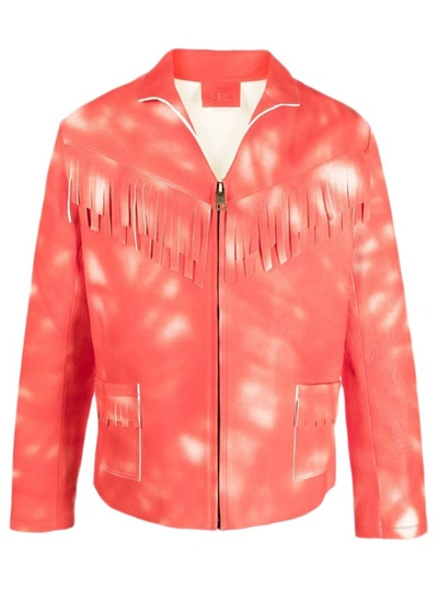 Shop Erl Dyed Suede Leather Jacket In Orange