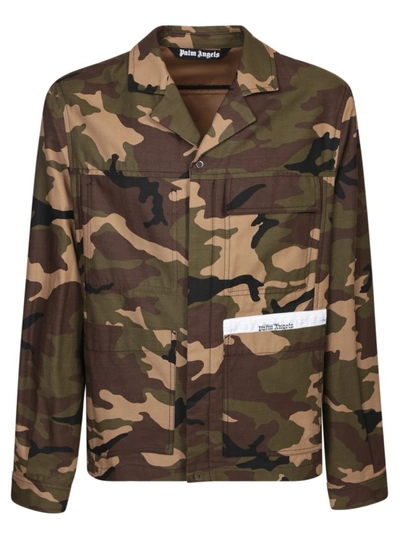 Shop Palm Angels Camouflage Print Jacket In Grey