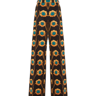 La Doublej La Comasca Floral-print Trousers In Daisychain Black