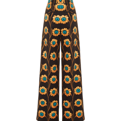 La Doublej La Comasca Floral-print Trousers In Daisychain Black