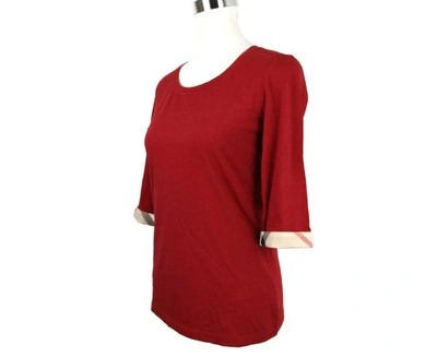 Shop Burberry Women's Deep Red Cotton Half Sleeve Shirt (small) In Blue