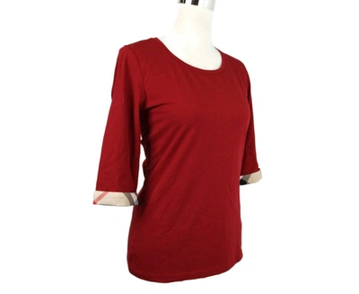 Shop Burberry Women's Deep Red Cotton Half Sleeve Shirt (small) In Blue