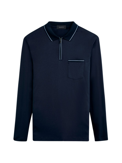 Shop Bugatchi Men's Quarter-zip Long-sleeve Polo Shirt In Navy