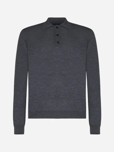 Shop Low Brand Virgin Wool Polo Shirt In Mid Grey Melange