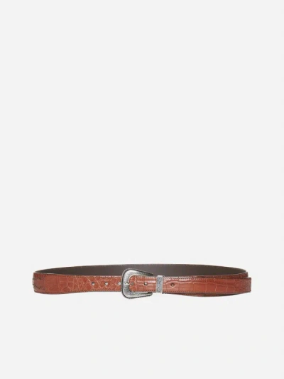 Shop Brunello Cucinelli Crocodile-effect Leather Belt In Brown