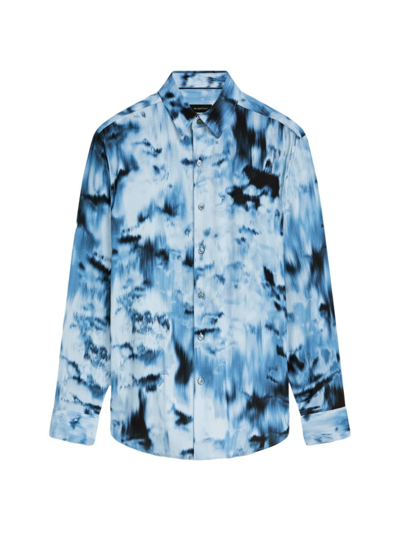 Shop Bugatchi Men's Julian Abstract Button-front Shirt In Dusty Blue