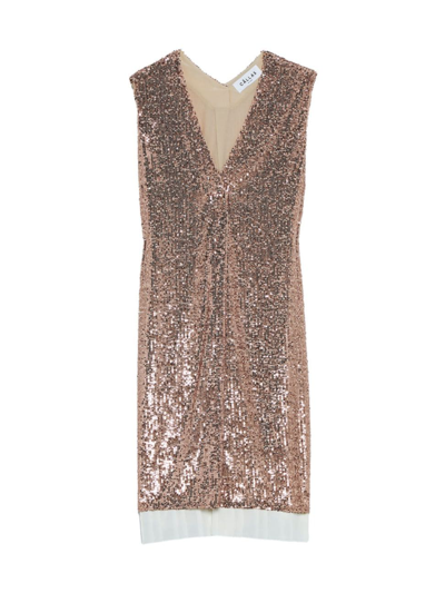 Shop Callas Milano Women's Ajour Relaxed Sequin Tunic Dress With Pleated Hem In Beige