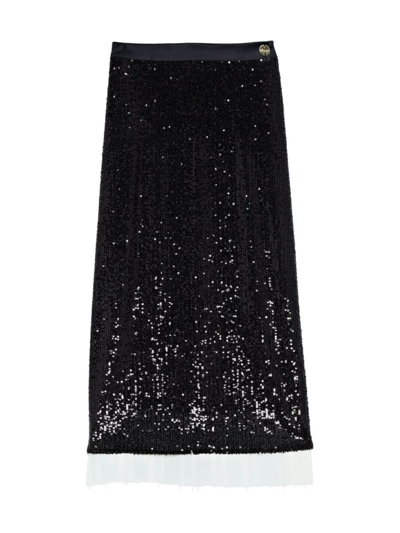 Shop Callas Milano Women's Notte Sequin Straight Skirt With Pleated Hem In Black