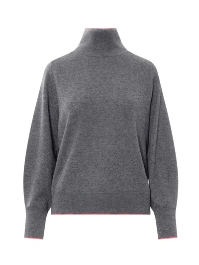 Shop Pinko Wool And Cashmere Sweater With Contrasting Detail In Grey