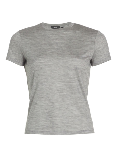Shop Theory Women's Tiny Heathered Wool-jersey Pullover Tee In Force Grey Melange