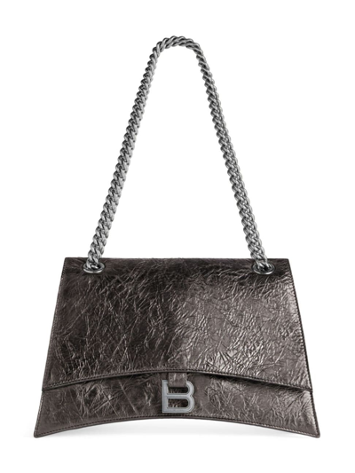 Shop Balenciaga Women's Crush Medium Chain Bag Metallized In Black
