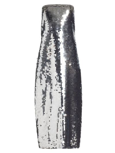 Shop Alejandra Alonso Rojas Women's Sequined Sleeveless Bustier Midi-dress In Silver