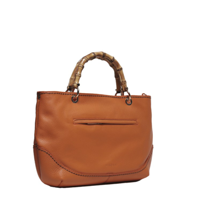 Shop Plinio Visona' Mandarin-colored Grained Leather Bag In Brown