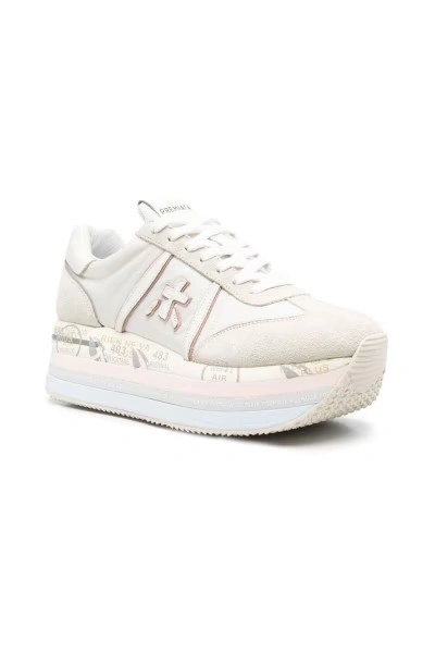 Shop Premiata White Suede Sneakers In Neutrals