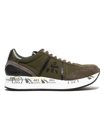 Shop Premiata Conny Sneaker In Black Suede Military Green Technical Fabric