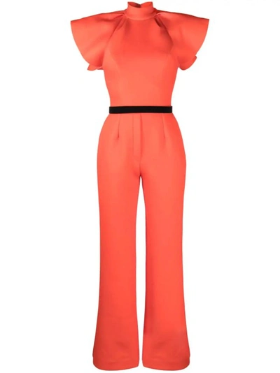 Shop Saiid Kobeisy Ruffled Detail Belted Jumpsuit In Orange