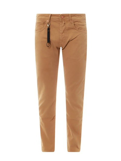 Shop Incotex Stretch Cotton Trouser With Back Suede Logo Patch In Brown