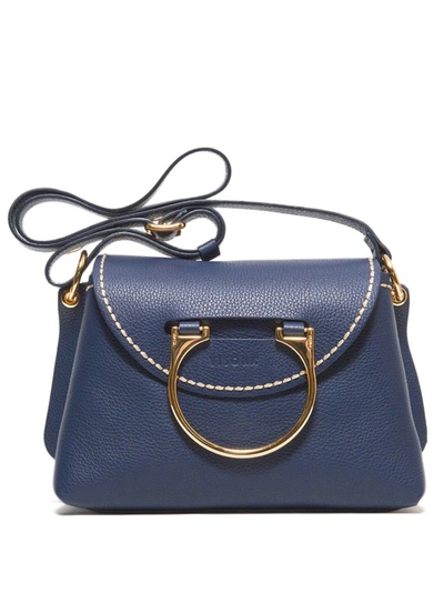 Shop Plinio Visona' Shoulder Bag With Flap And Blue Clasp
