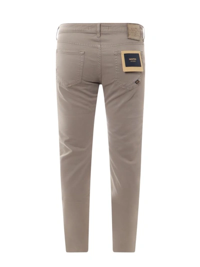 Shop Incotex Stretch Cotton Trouser With Back Suede Logo Patch In Neutrals