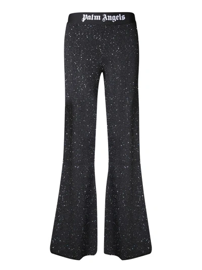 Shop Palm Angels Black Flared Sequins Trousers
