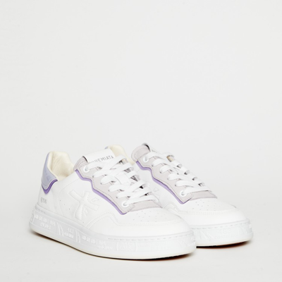 Shop Premiata Quinnd Sneakers In White And Lilac Leather