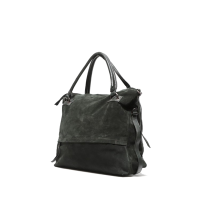 Reptile's House Shoulder Bag In Soft Faded Black Leather In Green