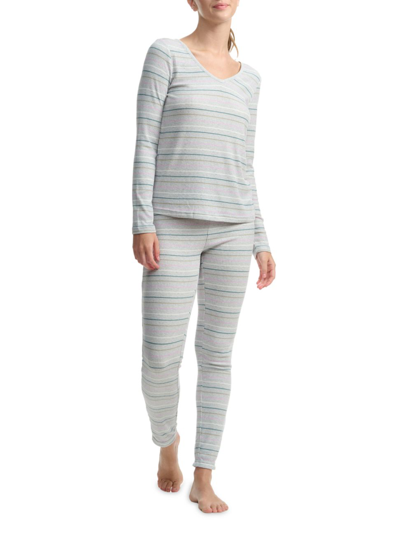 Shop Splendid Women's Striped Long-sleeve Pajamas In Winter Retreat Stripe
