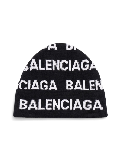 Shop Balenciaga Horizontal Allover Beanie In Black