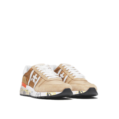 Shop Premiata Lander Sneaker Made Of Suede And Ocher Technical Fabric In Brown