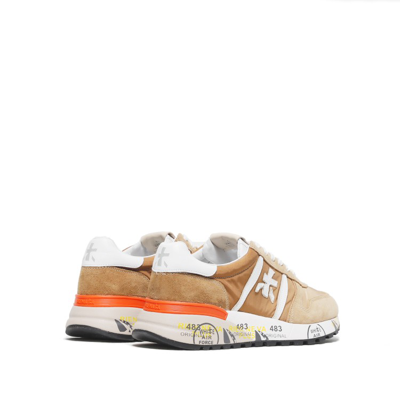 Shop Premiata Lander Sneaker Made Of Suede And Ocher Technical Fabric In Brown