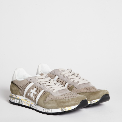Shop Premiata Eric Perforated Suede Sneakers In Neutrals