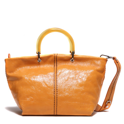 Shop Plinio Visona' Orange Patent Leather Shoulder Bag